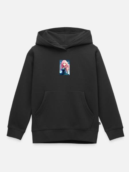 Fille manga anime aux cheveux roses - Sweat Premium à capuche enfant bio - noir