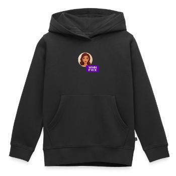 WMN PWR - Visage Féminin - 02 - Sweat Premium à capuche enfant bio - noir - Devant - AI Model Kid Male (0cm)