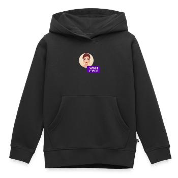 WMN PWR - Visage Féminin - 01 - Sweat Premium à capuche enfant bio - noir - Devant - AI Model Kid Male (0cm)