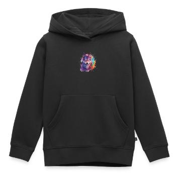 Loup magique - Sweat Premium à capuche enfant bio - noir - Devant - AI Model Kid Male (0cm)