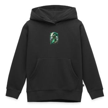 Chevalier en armure vêtu d’un vert vif - Sweat Premium à capuche enfant bio - noir - Devant - AI Model Kid Male (0cm)