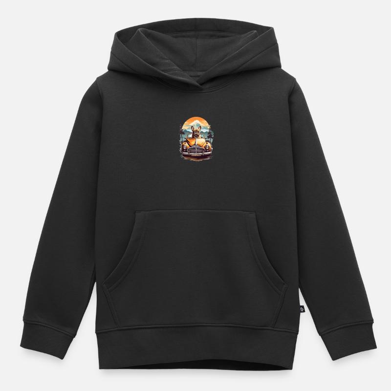 Bouledogue français dans une voiture ancienne - Sweat Premium à capuche enfant bio - noir