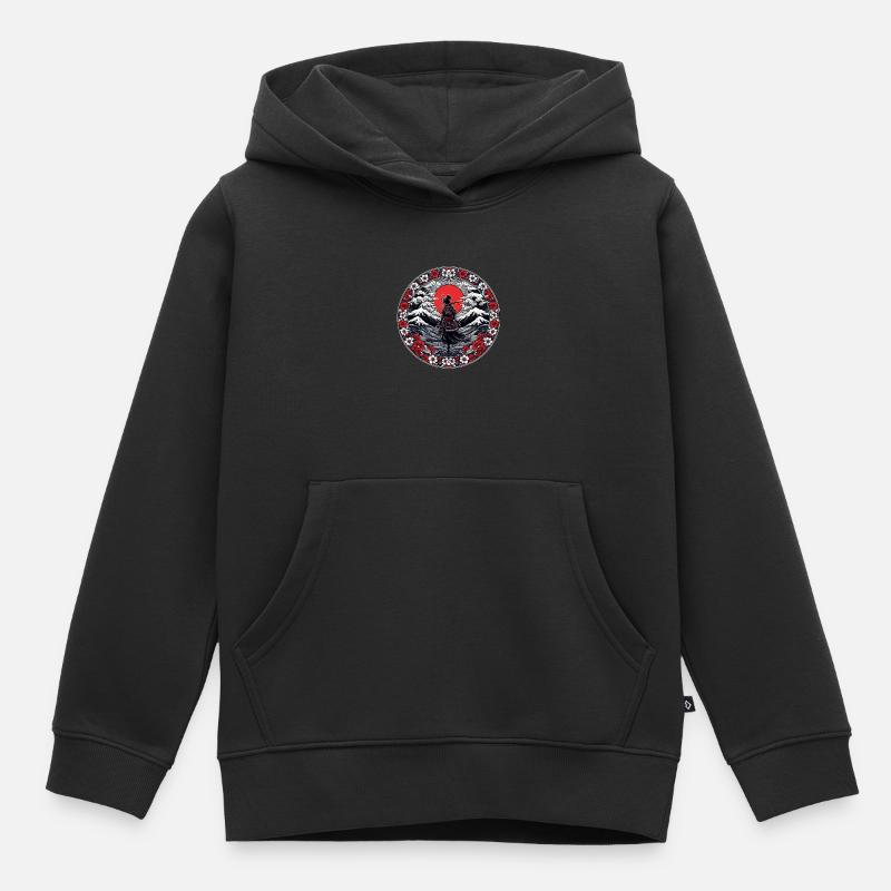 Ombre Samurai Mädchen Kirschblüte - Kinder Premium Organic Hoodie - Schwarz