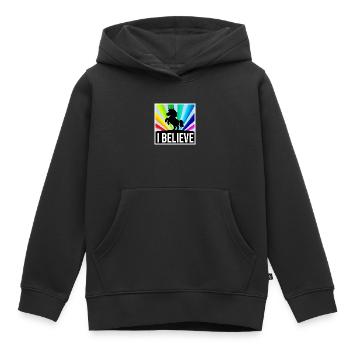 I BELIEVE Einhorn vor leuchtenden Regenbogenstrahl - Kinder Premium Organic Hoodie - Schwarz - Vorne - AI Model Kid Male (0cm)