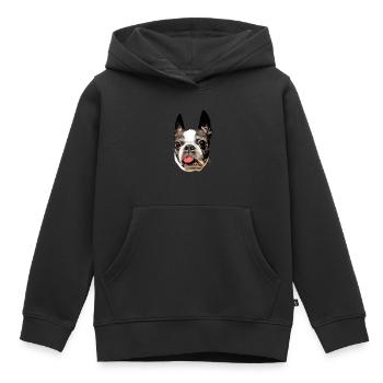 Boston Terrier mite I - Sweat Premium à capuche enfant bio - noir - Devant - AI Model Kid Male (0cm)