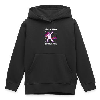 Cousincorn I - Génial Cousin Licorne - Sweat Premium à capuche enfant bio - noir - Devant - AI Model Kid Male (0cm)