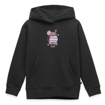 chouette avec fleurs - Sweat Premium à capuche enfant bio - noir - Devant - AI Model Kid Male (0cm)