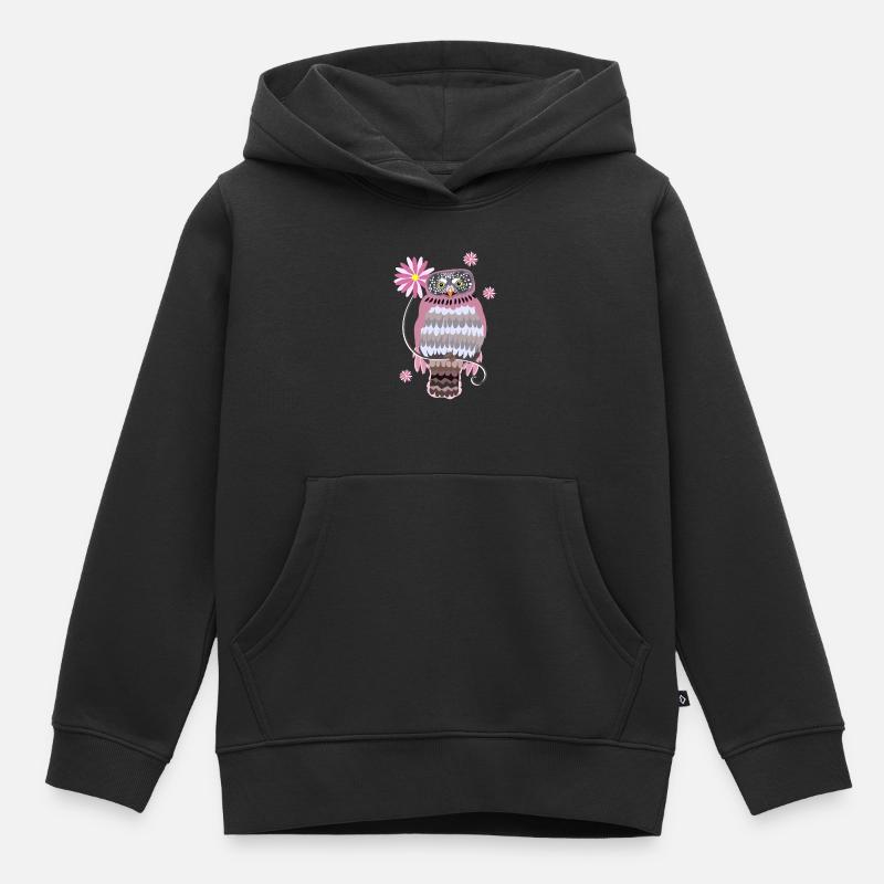 chouette avec fleurs - Sweat Premium à capuche enfant bio - noir