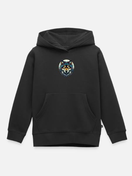 Wolf - Kinder Premium Organic Hoodie - Schwarz