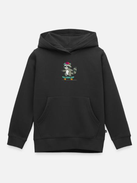 Skateboard raccoon with baseball cap - Kids Premium Organic Hoodie - black