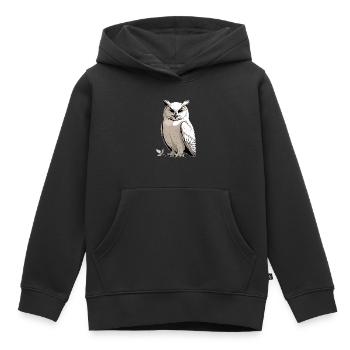 Eulenportrait mit ernster Mimik - Kinder Premium Organic Hoodie - Schwarz - Vorne - AI Model Kid Male (0cm)