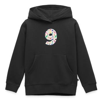 VACANCES NUMÉRO 9 ANNÉES ÉTÉ 9ÈME ANNIVERSAIRE - Sweat Premium à capuche enfant bio - noir - Devant - AI Model Kid Male (0cm)