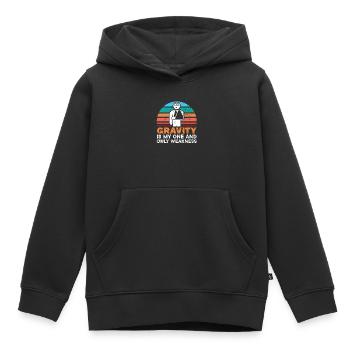 Schwerkraft ist meine einzige Schwäche Gebrochene Hand - Kinder Premium Organic Hoodie - Schwarz - Vorne - AI Model Kid Male (0cm)
