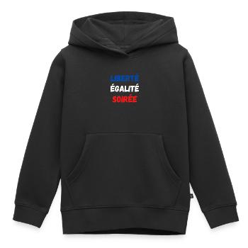 Liberté égalité soirée - Sweat Premium à capuche enfant bio - noir - Devant - AI Model Kid Male (0cm)