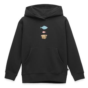 Gros poisson, petit poisson, boîte en carton - Sweat Premium à capuche enfant bio - noir - Devant - AI Model Kid Male (0cm)