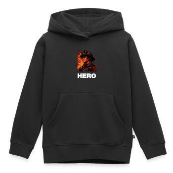 Héros des pompiers / Héros - Sweat Premium à capuche enfant bio - noir - Devant - AI Model Kid Male (0cm)