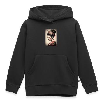 Geisha Portrait Kimono Japonais Traditionrlles - Sweat Premium à capuche enfant bio - noir - Devant - AI Model Kid Male (0cm)