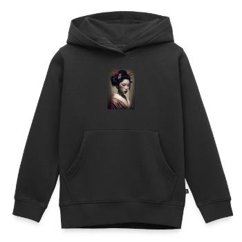 Geisha Portrait Kimono Japonais Traditionnel - Sweat Premium à capuche enfant bio - noir - Devant - AI Model Kid Male (0cm)