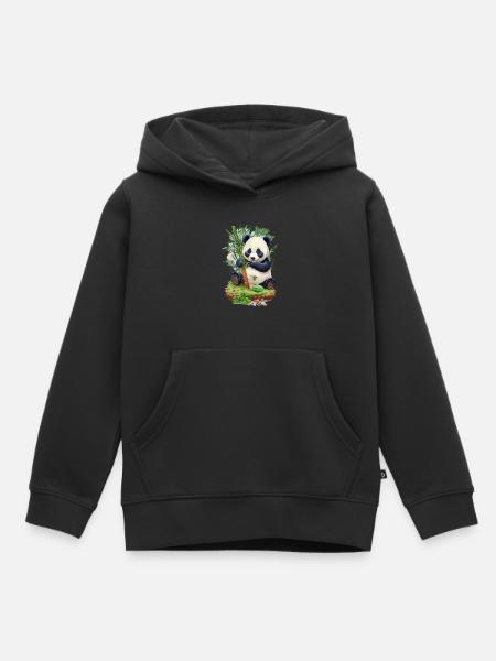Panda Bär ißt Bambus - Kinder Premium Organic Hoodie - Schwarz