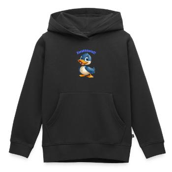 Chemise caneton Kwakkewiet ! Chemises en dialecte anversois - Sweat Premium à capuche enfant bio - noir - Devant - AI Model Kid Male (0cm)