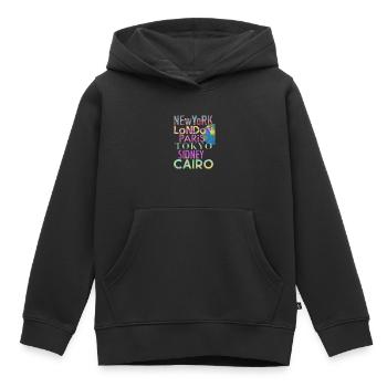Villes du monde - Sweat Premium à capuche enfant bio - noir - Devant - AI Model Kid Male (0cm)