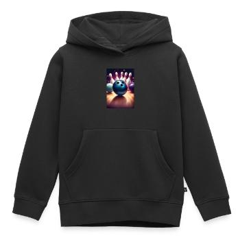 Cool bowling ball graphic t-shirt design - Kids Premium Organic Hoodie - black - Front - AI Model Kid Male (0cm)
