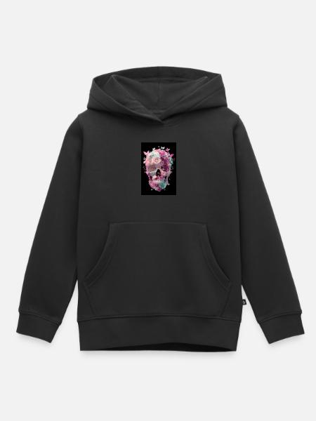 Blumenschädel mit Schmetterlingen - Kinder Premium Organic Hoodie - Schwarz
