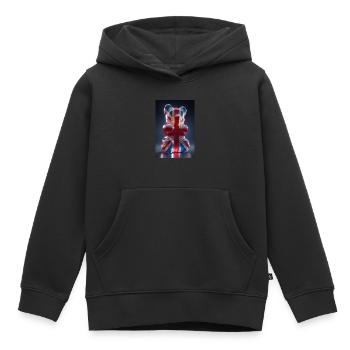 Ours gommeux Union Jack - Sweat Premium à capuche enfant bio - noir - Devant - AI Model Kid Male (0cm)