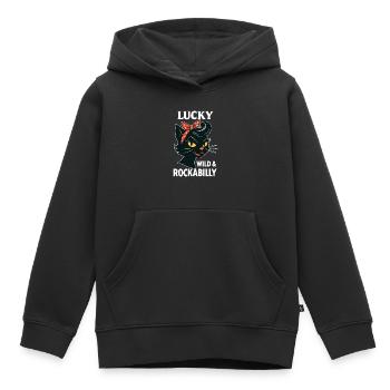 Lucky, Wild & Rockabilly : Black Retro Cat - Sweat Premium à capuche enfant bio - noir - Devant - AI Model Kid Male (0cm)