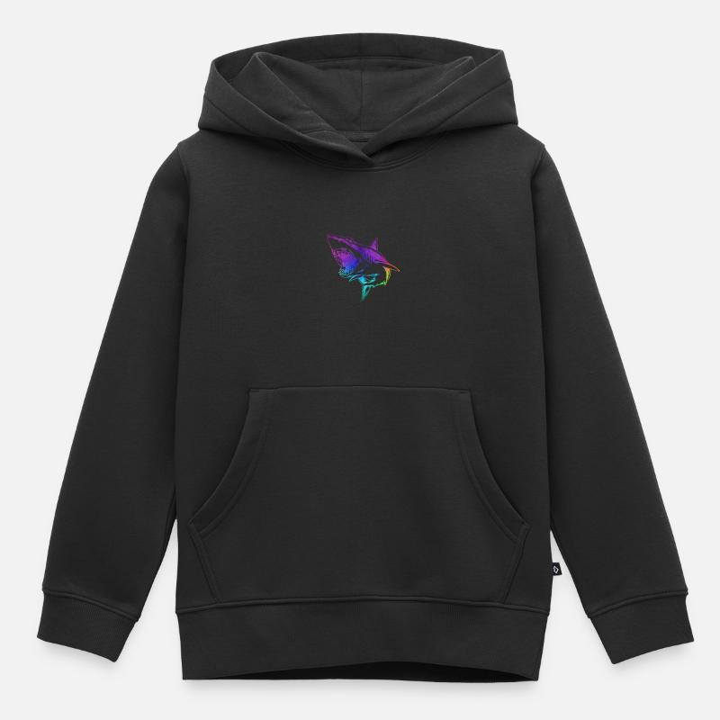 Requin contour coloré - Sweat Premium à capuche enfant bio - noir