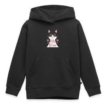 Fillette De 10 Ans Chat 10ème Anniversaire Fille - Sweat Premium à capuche enfant bio - noir - Devant - AI Model Kid Male (0cm)