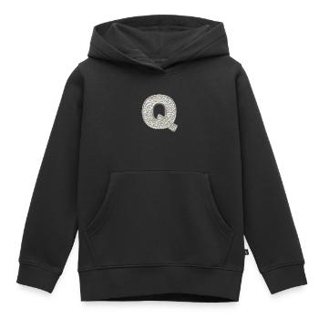 Q, lettre, lettre Q, initiale, initiale Q, monogramme, - Sweat Premium à capuche enfant bio - noir - Devant - AI Model Kid Male (0cm)