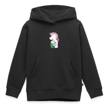 une jolie licorne tient un bébé panda - Sweat Premium à capuche enfant bio - noir - Devant - AI Model Kid Male (0cm)