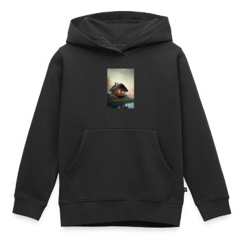 Charmante cabane au bord du lac - Sweat Premium à capuche enfant bio - noir - Devant - AI Model Kid Male (0cm)