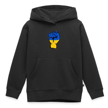 Drapeau de l’Ukraine Symbole de la main du poing - Sweat Premium à capuche enfant bio - noir - Devant - AI Model Kid Male (0cm)