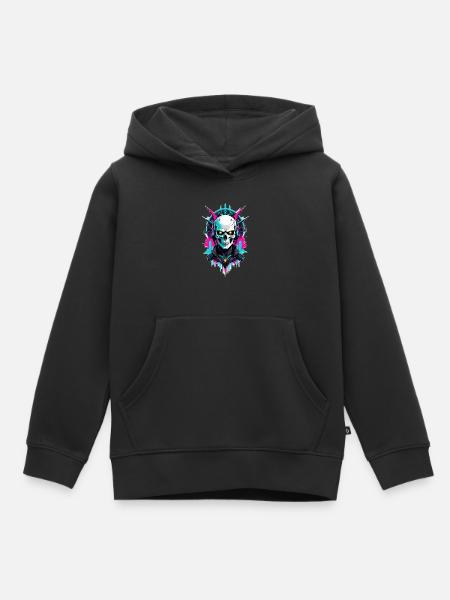 Totenkopf Steampunk Neon - Kinder Premium Organic Hoodie - Schwarz