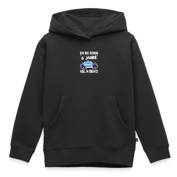 Cadeau d'anniversaire pour les 6 ans d'un enfant - Sweat Premium à capuche enfant bio - noir - Devant - AI Model Kid Male (0cm)