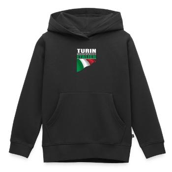 Turin - Sweat Premium à capuche enfant bio - noir - Devant - AI Model Kid Male (0cm)