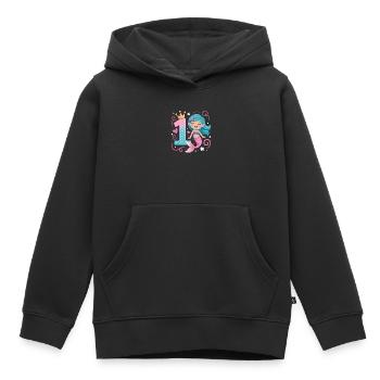 Sirène 1er anniversaire 1 année - Sweat Premium à capuche enfant bio - noir - Devant - AI Model Kid Male (0cm)