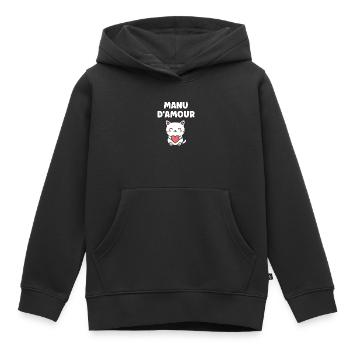 Manu d'Amour Chat Cœur - Sweat Premium à capuche enfant bio - noir - Devant - AI Model Kid Male (0cm)