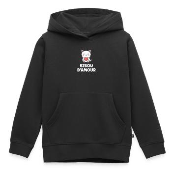 Chat cœur Bibou d'amour - Sweat Premium à capuche enfant bio - noir - Devant - AI Model Kid Male (0cm)