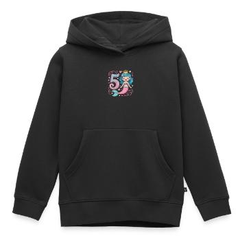 5e anniversaire de la Sirène 5 ans - Sweat Premium à capuche enfant bio - noir - Devant - AI Model Kid Male (0cm)