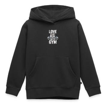 Liebe ist nicht real - ab ins Gym Design - Kinder Premium Organic Hoodie - Schwarz - Vorne - AI Model Kid Male (0cm)
