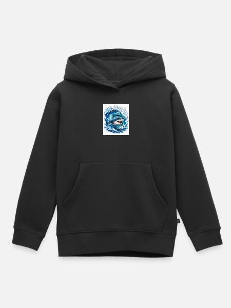 Hai in gewaltiger Welle - Kinder Premium Organic Hoodie - Schwarz