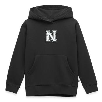 Un caractère N dans blanc in Used Look - Sweat Premium à capuche enfant bio - noir - Devant - AI Model Kid Male (0cm)