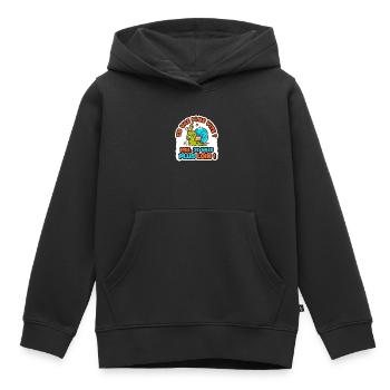 je vais plus loin humour sticker camping car - Sweat Premium à capuche enfant bio - noir - Devant - AI Model Kid Male (0cm)