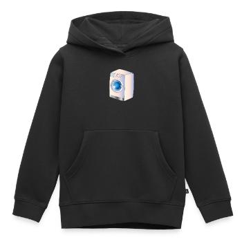 Machine à laver dans le style BD pour des idées fraîches - Sweat Premium à capuche enfant bio - noir - Devant - AI Model Kid Male (0cm)
