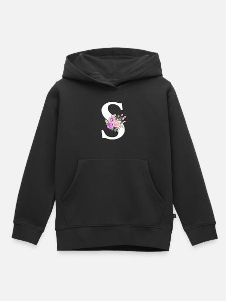 Lila Blumenbuchstabe S - Kinder Premium Organic Hoodie - Schwarz