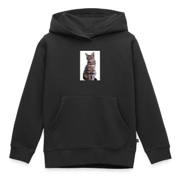 Chat chat noir chaton - Sweat Premium à capuche enfant bio - noir - Devant - AI Model Kid Male (0cm)