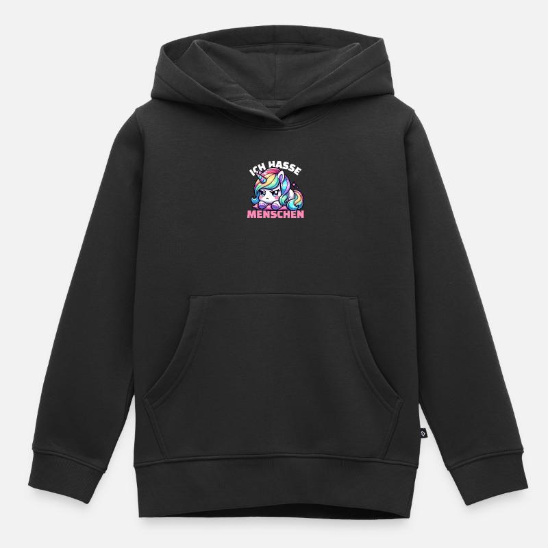 La licorne est agacée par les gens - Sweat Premium à capuche enfant bio - noir